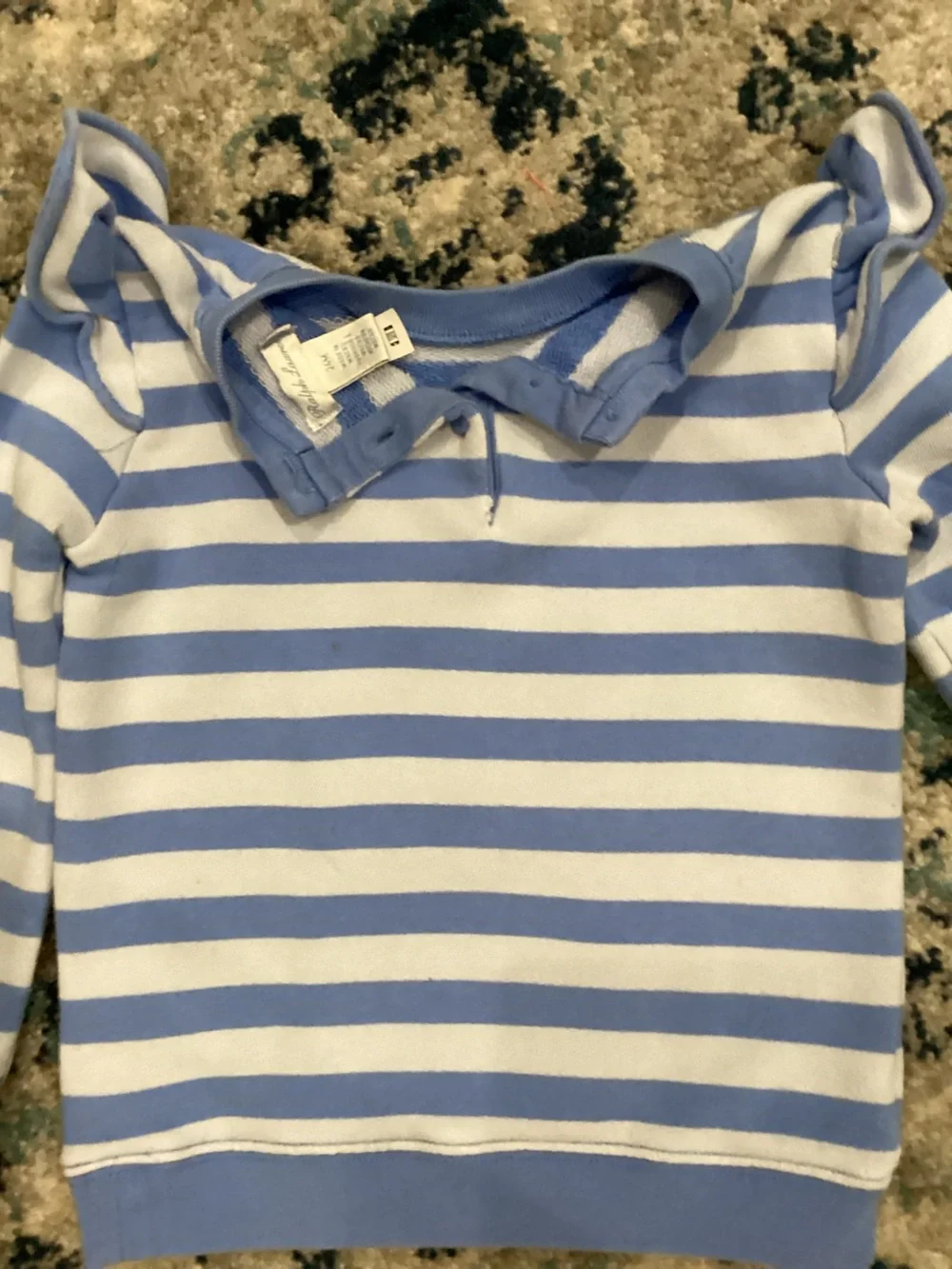 Ralph Lauren Blue and White Striped Polo Bear One-Piece